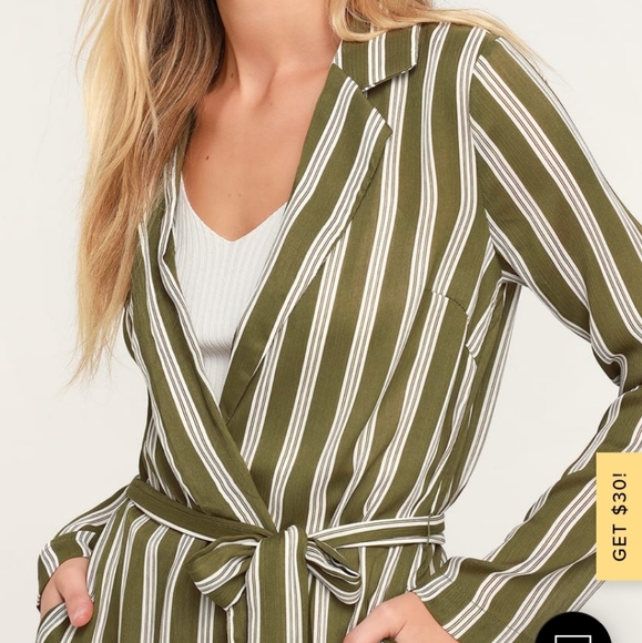 NWOT Cool As Can Be Olive Green Striped Duster - Picture 3 of 8